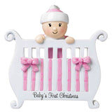Personalized Baby's First Christmas Ornament - Baby Girl in Crib