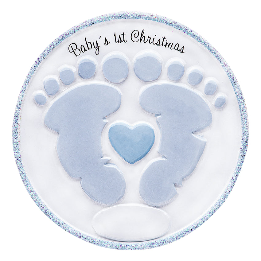 Personalized Baby's First Christmas Ornament Boy - Footprint with Birth Stats & Name