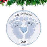Personalized Baby's First Christmas Ornament Boy - Footprint with Birth Stats & Name