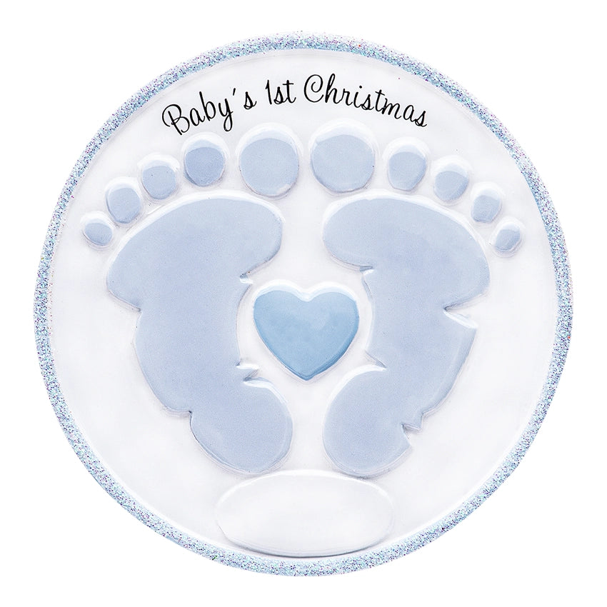 Personalized Baby's First Christmas Ornament Boy - Footprint with Birth Stats & Name