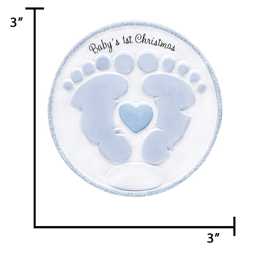 Personalized Baby's First Christmas Ornament Boy - Footprint with Birth Stats & Name