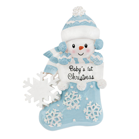 Personalized My Baby's First Christmas Ornament Boy - Stocking Snowbaby Ornament