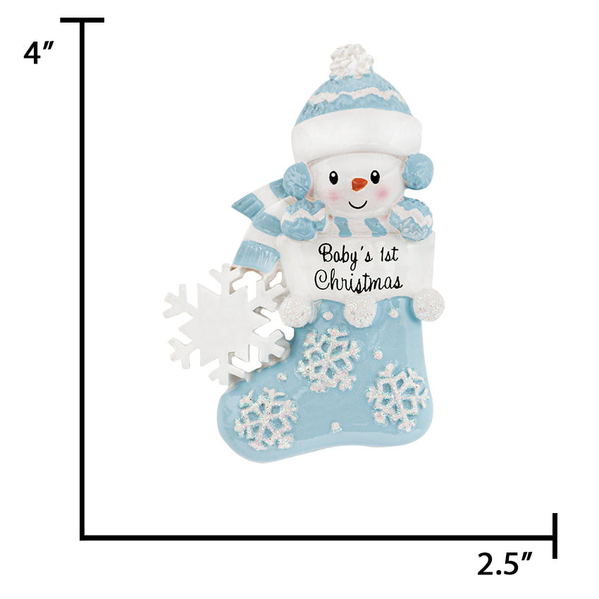 Personalized My Baby's First Christmas Ornament Boy - Stocking Snowbaby Ornament