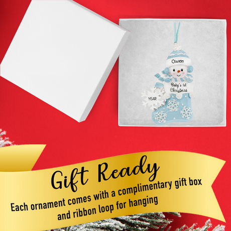Personalized My Baby's First Christmas Ornament Boy - Stocking Snowbaby Ornament