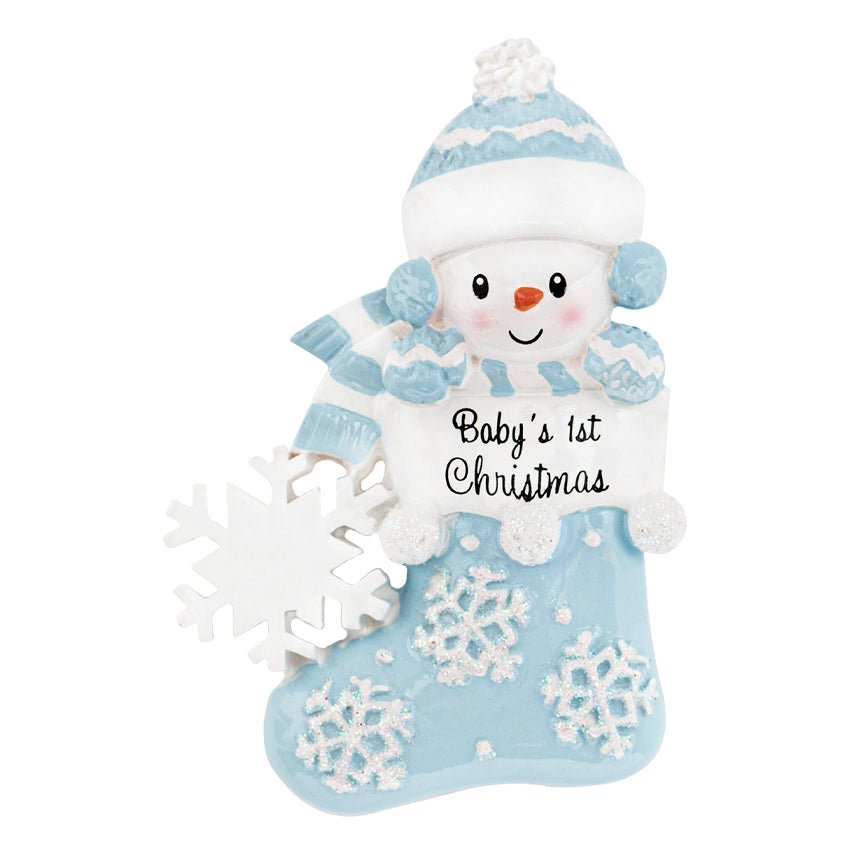 Personalized My Baby's First Christmas Ornament Boy - Stocking Snowbaby Ornament