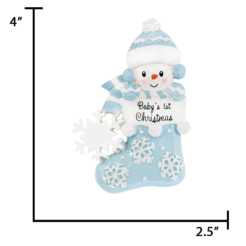 Personalized My Baby's First Christmas Ornament Boy - Stocking Snowbaby Ornament