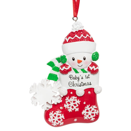 Personalized Christmas ornaments for baby with custom name and year, a cherished keepsake for celebrating a little one's first holiday season.