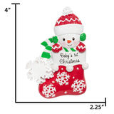 Baby's first Christmas ornaments featuring adorable designs, perfect for commemorating a special milestone in holiday celebrations.