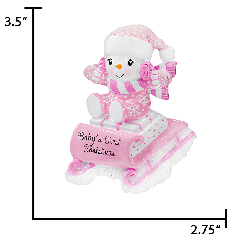 Personalized Baby's First Christmas Ornament Girl- Snowbaby on Sled