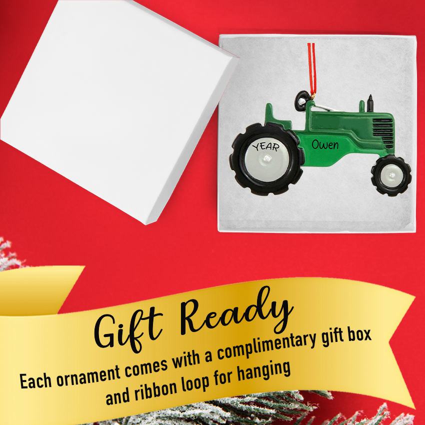 Personalized Tractor Christmas Ornament - Green Farm Vehicle
