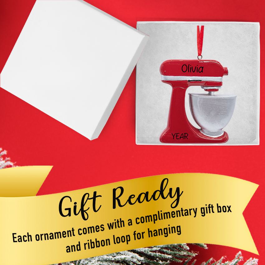 Personalized mixer ornaments, a unique and thoughtful gift for baking enthusiasts to decorate tree.