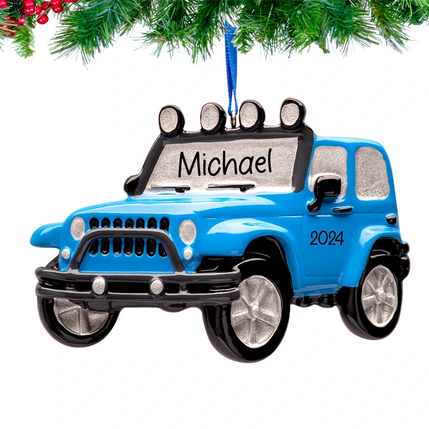 Personalized 4X4 Jeep Christmas Ornament Blue
