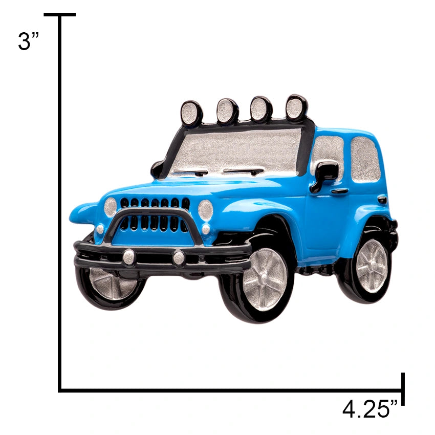 Personalized 4X4 Jeep Christmas Ornament Blue