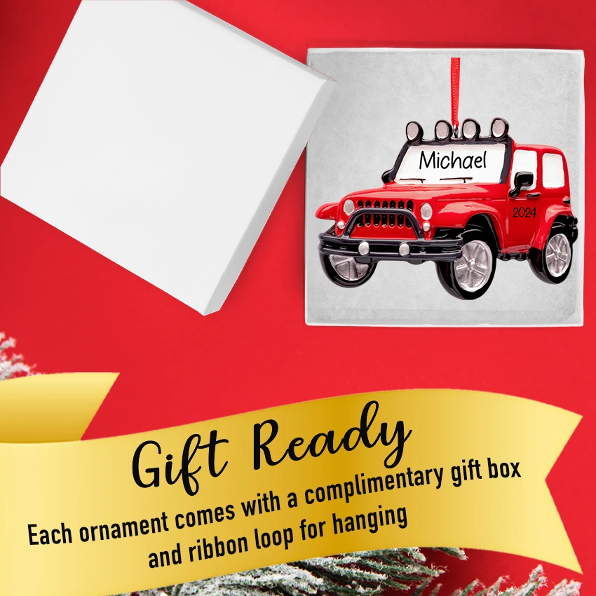 Custom 4X4 Jeep Christmas Ornament Red