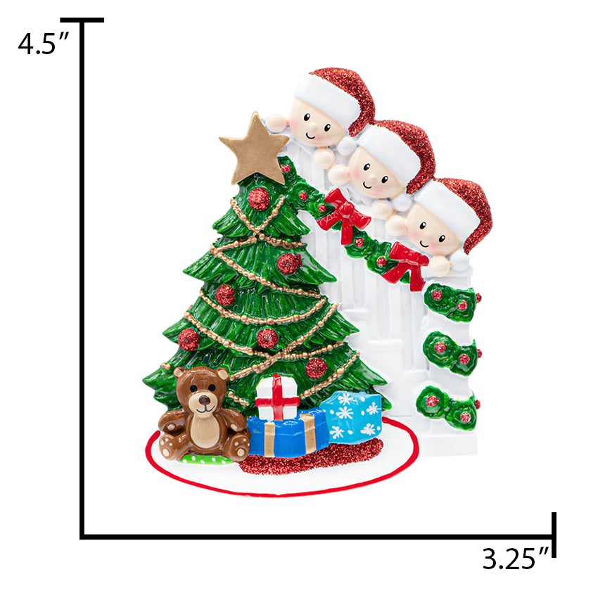 Personalized Present Peeking Family of 3 Christmas Ornament