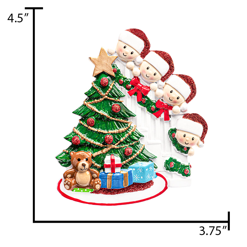 Personalized Present Peeking Family of 4 Christmas Ornament