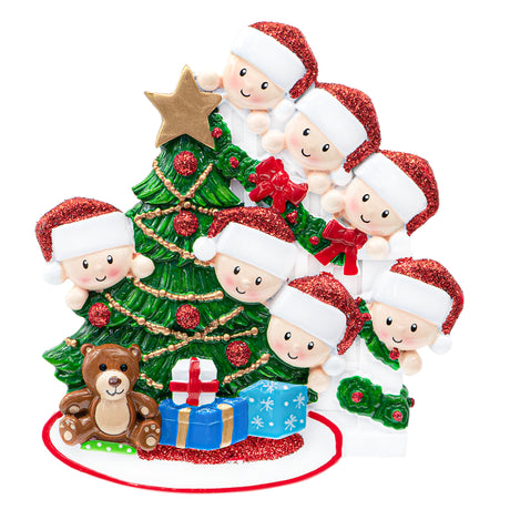 Personalized Present Peeking Family of 7 Christmas Ornament