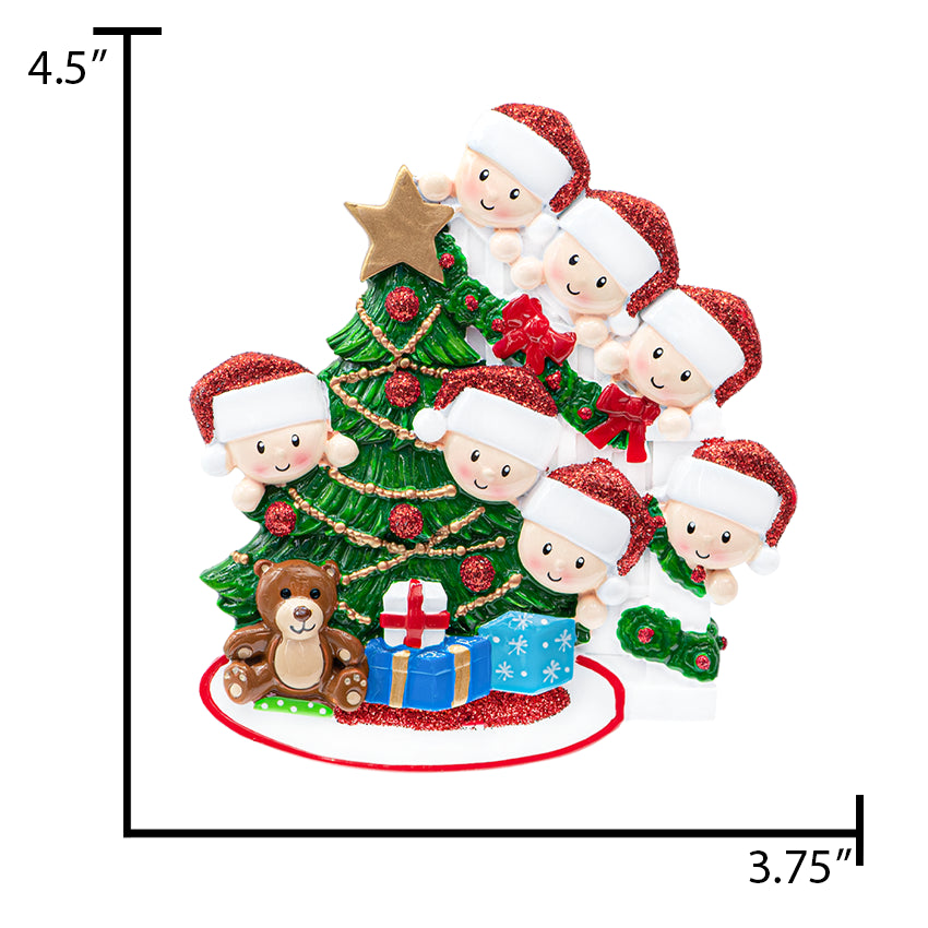 Personalized Present Peeking Family of 7 Christmas Ornament