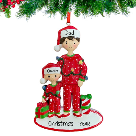 Hand‑lettered names and year on Personalized Single Dad with 1 Child Christmas Ornament