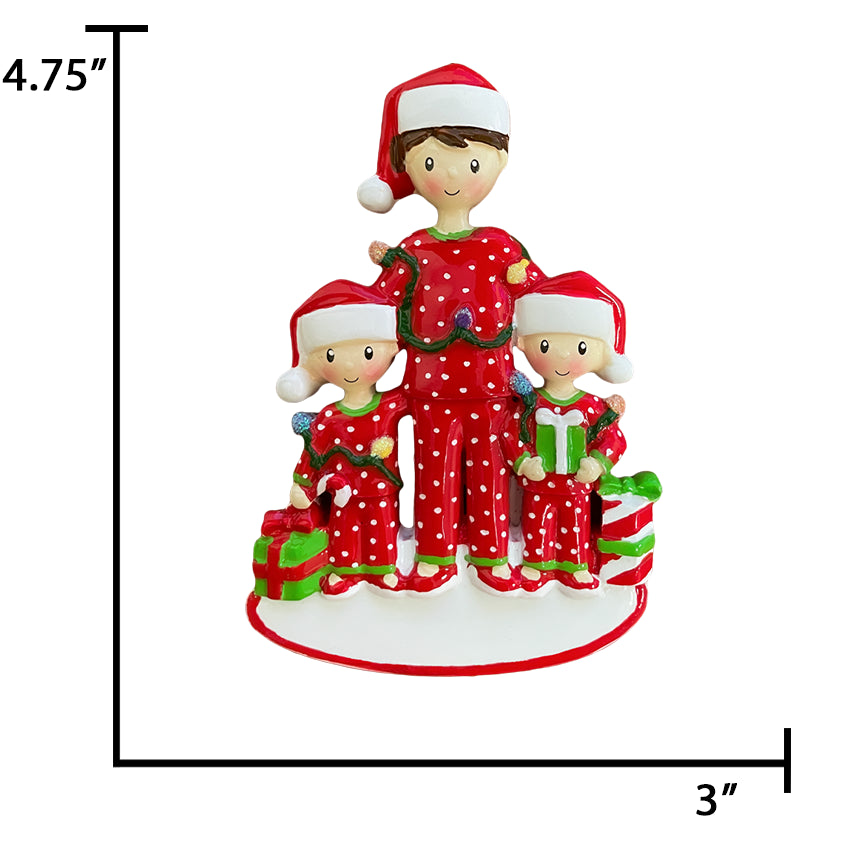 Personalized Single Dad with 2 Children Christmas Ornament