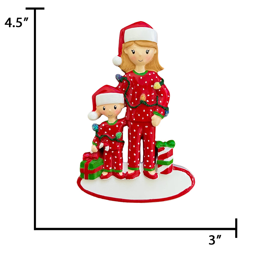 Personalized Single Mom with 1 Child Christmas Ornament