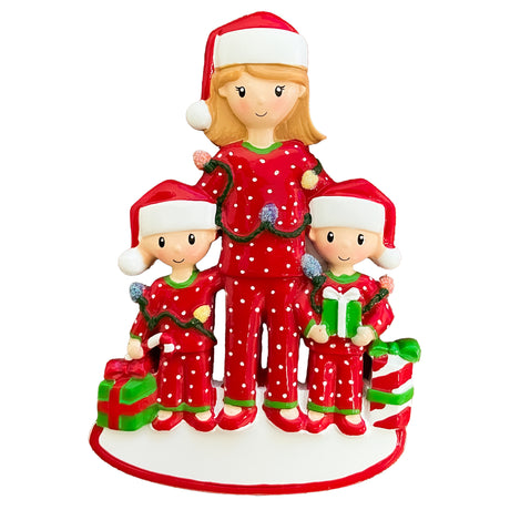 single mom with 2 child ornament on white background.