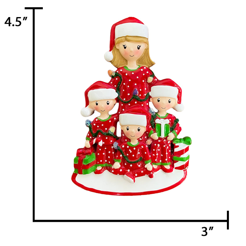 Personalized Single Mom with 3 Children Christmas Ornament