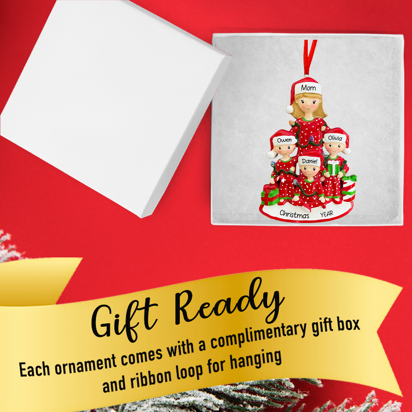 Personalized Single Mom with 3 Children Christmas Ornament