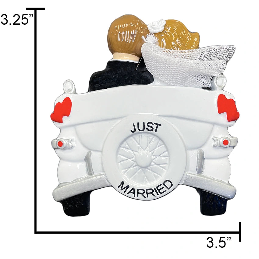 Personalized Just Married Couple in Wedding Car Christmas Ornament