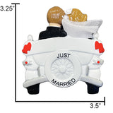 Personalized Just Married Couple in Wedding Car Christmas Ornament