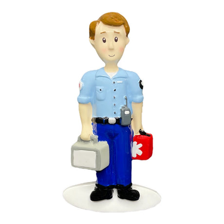 Custom hero Christmas ornament hanging on tree branch, badge and wreath motif visible