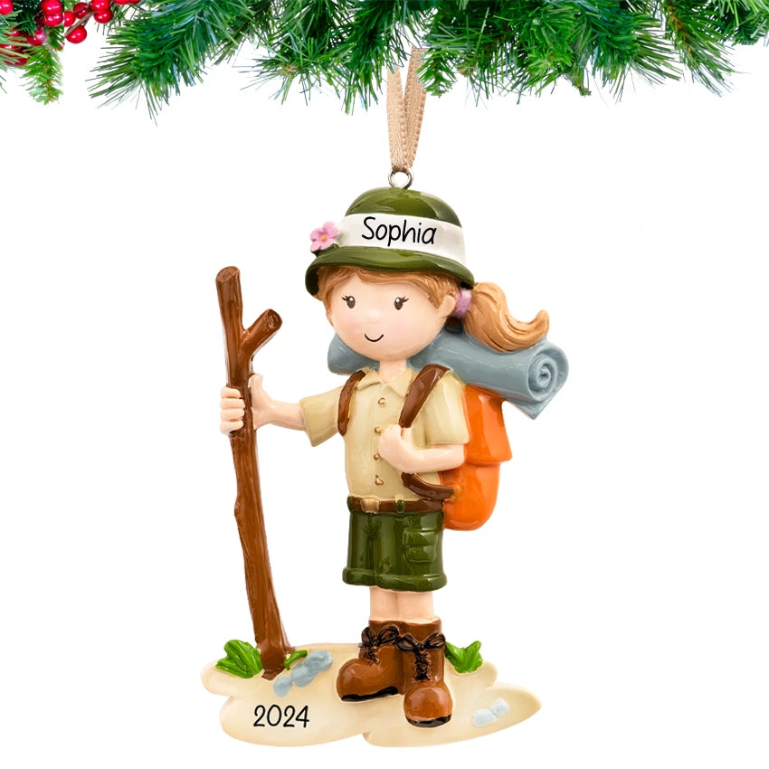 Personalized Hiking Girl Christmas Ornament
