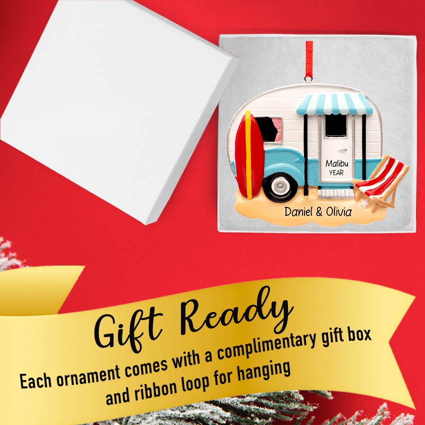 Personalized RV Camper Christmas Ornament - Beach Camping