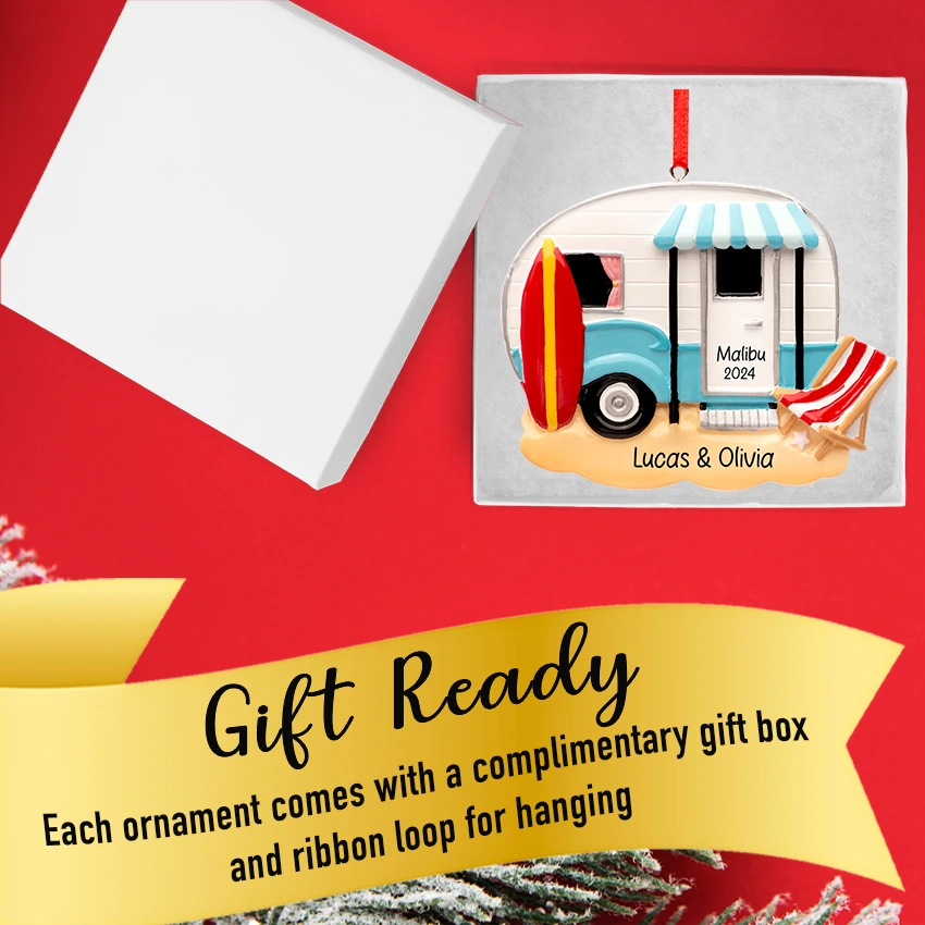 Personalized RV Christmas Ornament - Beach Pop Up Camper