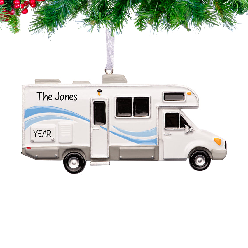 Customized Christmas ornament featuring an RV Windstream, perfect for adding a personal touch.