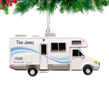 Customized Christmas ornament featuring an RV Windstream, perfect for adding a personal touch.