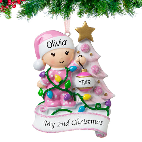 Custom baby's second Christmas ornaments girl, a lovely keepsake for her holiday.