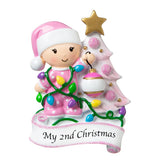 Detail view of Customized baby girl's second Christmas ornaments / color pink 