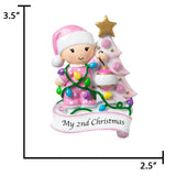 Personalized baby girl's second Christmas ornaments, size chart 3.5 in x 2.5 in