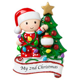 Personalized Baby's 2nd Christmas Ornament Tangled in Light Red