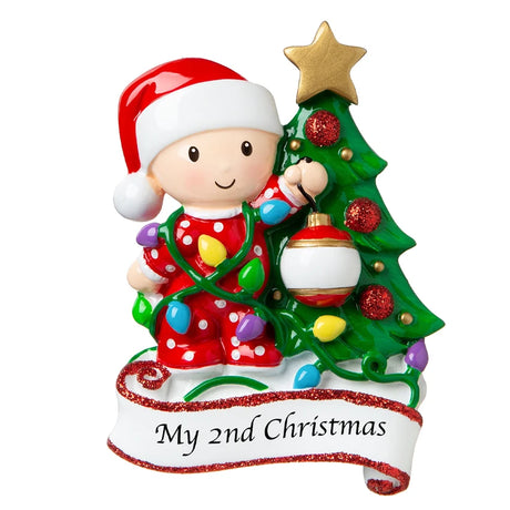 Custom my second christmas ornament Red Hand‑lettered baby’s name and ‘2nd Christmas’ year 