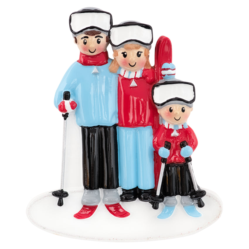 Custom Ski Family of 3 Christmas Ornament