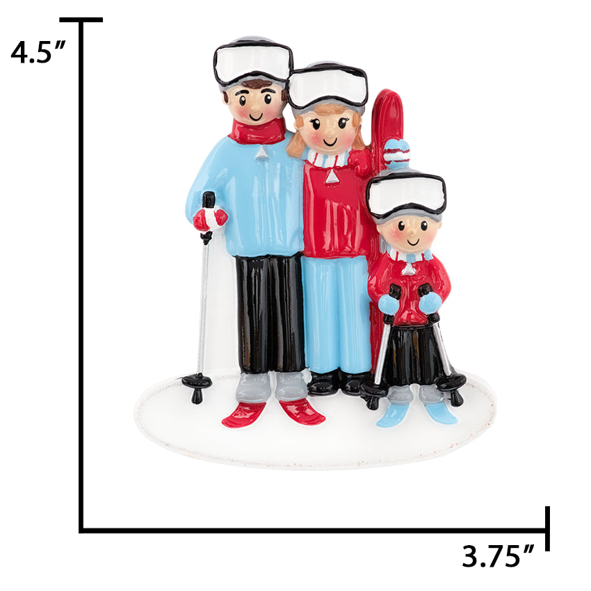 Custom Ski Family of 3 Christmas Ornament
