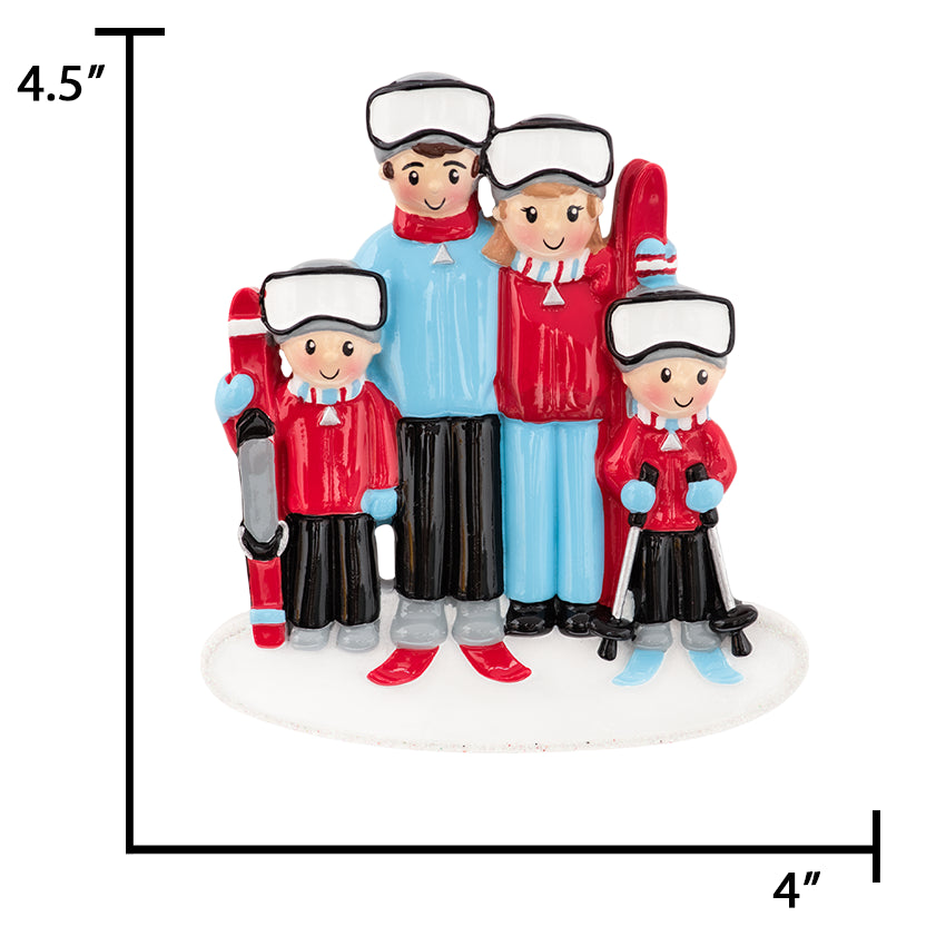 Personalized Ski Family of 4 Christmas Ornament