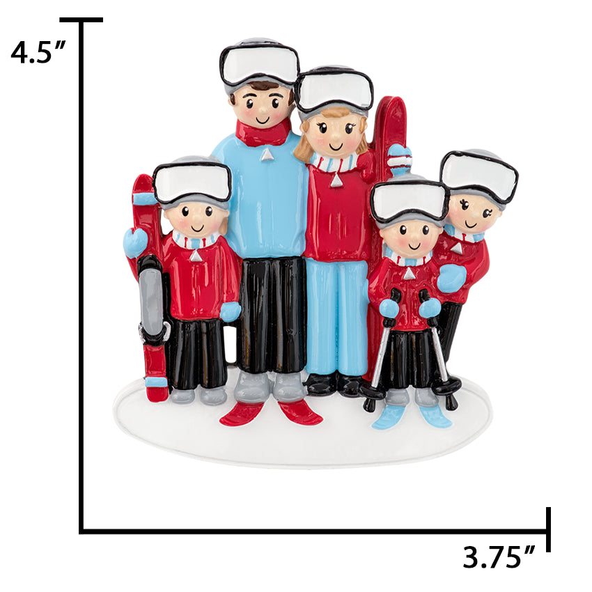 Custom Ski Family of 5 Christmas Ornament