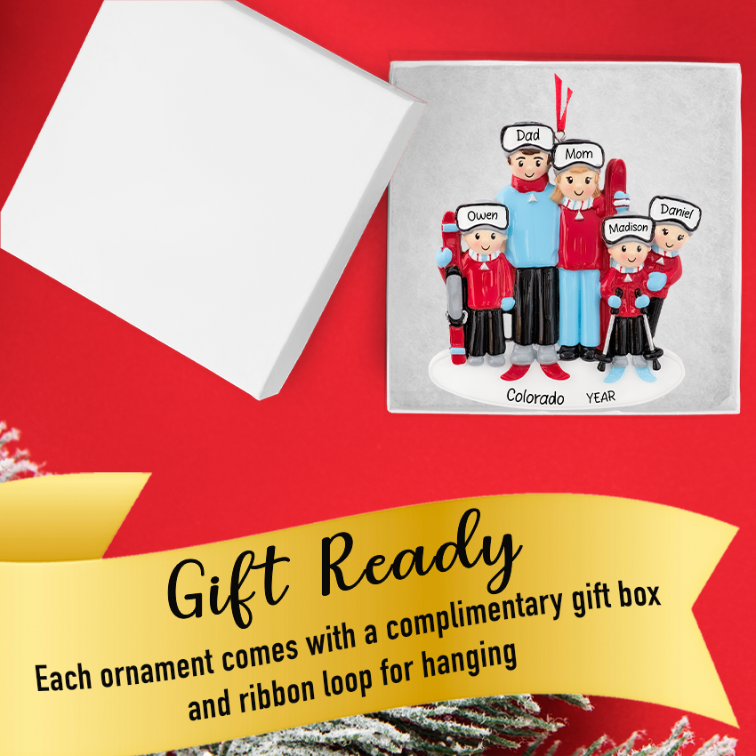 Custom Ski Family of 5 Christmas Ornament