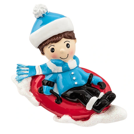 Personalized Snow Tubing Boy Christmas Ornament