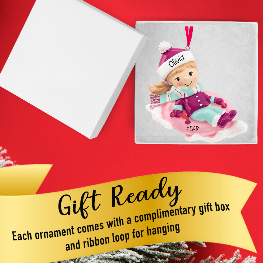 Personalized Snow Tubing Girl Christmas Ornament