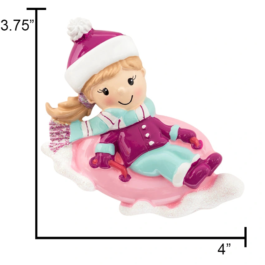 Personalized Snow Tubing Girl Christmas Ornament