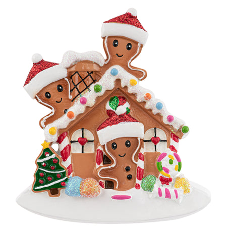 Personalized Gingerbread House Family of 3 Christmas Ornament
